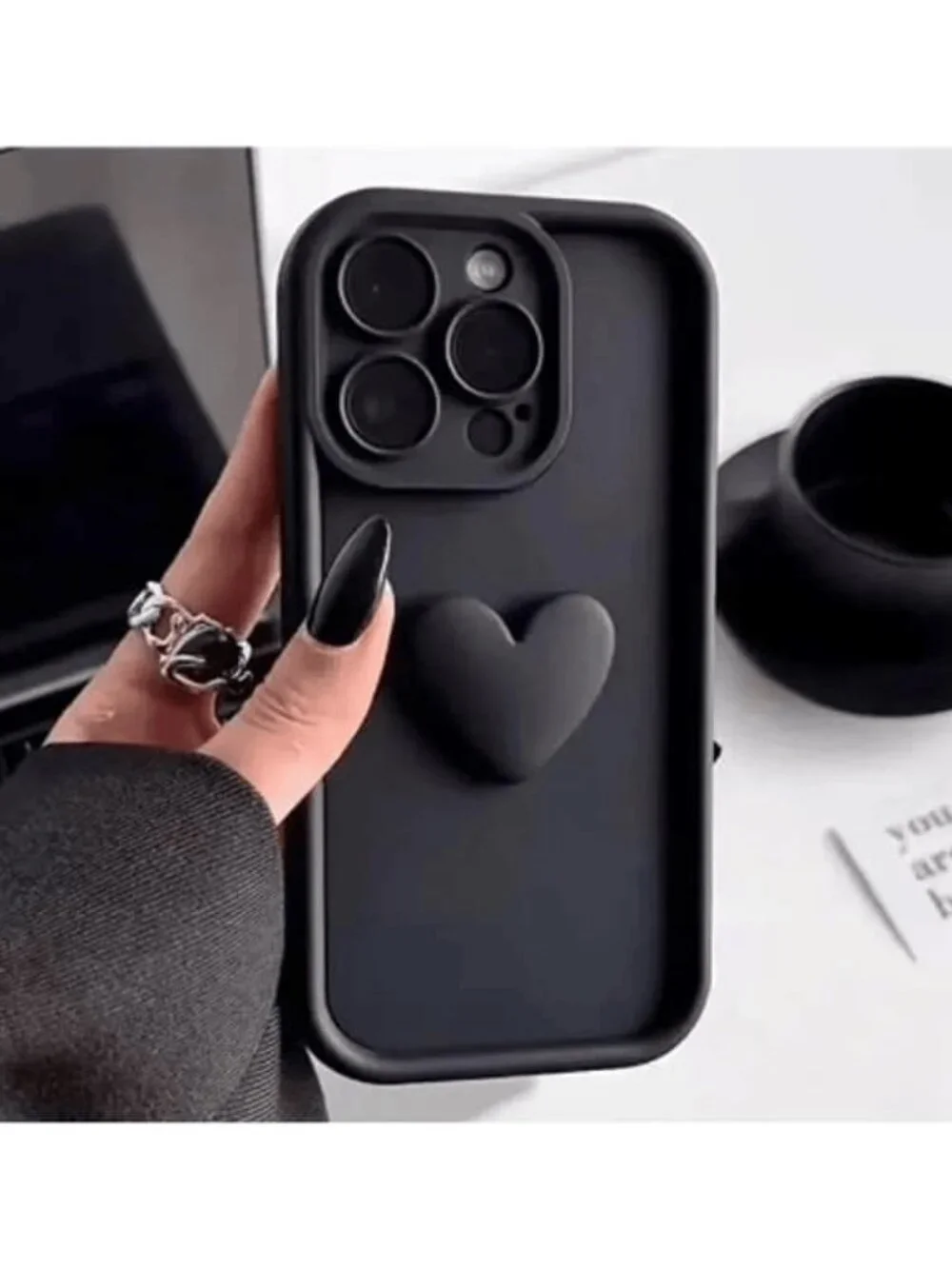 Soft 3d Heart Case for iPhone 16 plus + (black)